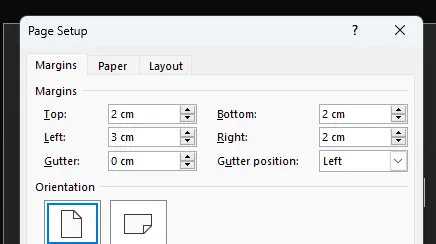 Margin setup