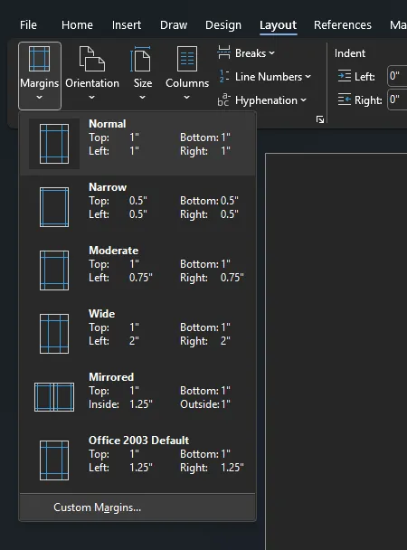 Margin setup
